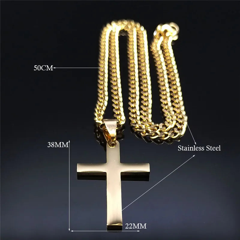 2024 Hip Hop Stainless Steel Cross Chain Necklace for Women/Men Gold Color Statement Necklace Jewelry collier croix NXHYB7S05 - Uknowucme