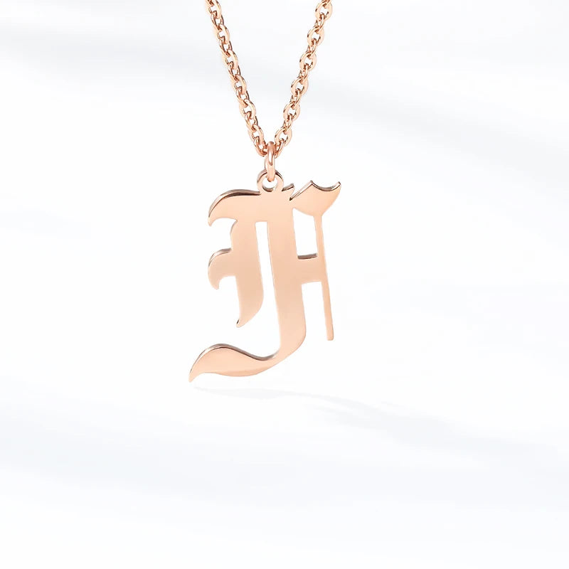 Goth Old English Initial Letter Necklace For Women Stainless Steel Letter A-Z Choker Necklaces Men Vintage Aesthetic Jewelry bff - Uknowucme