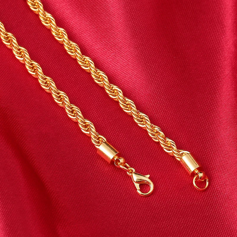 2024 Hot Sale Retail Wholesale Long Gold-Color Man Necklace 4mm 16,18,20,22,24,26,28,30 Inch Twist Rope Chain Jewelry Accesory - Uknowucme