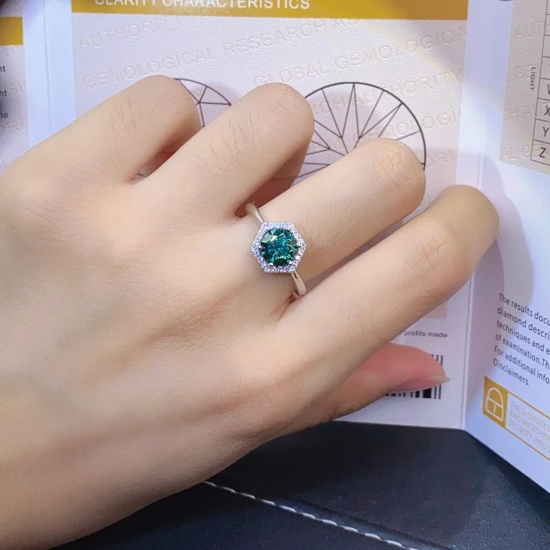 Trendy 1 Carat Green Color Round Moissanite Ring 925 Silver Plated White Gold Gra VVS Moissanite Adjustable Rings for Women - Uknowucme