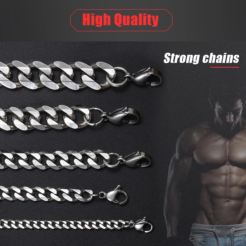 3-11mm Men's Curb Chain Necklace Silver Color Stainless Steel Curb Cuban Link Long Chain for Unisex Men Punk Classic Jewelry