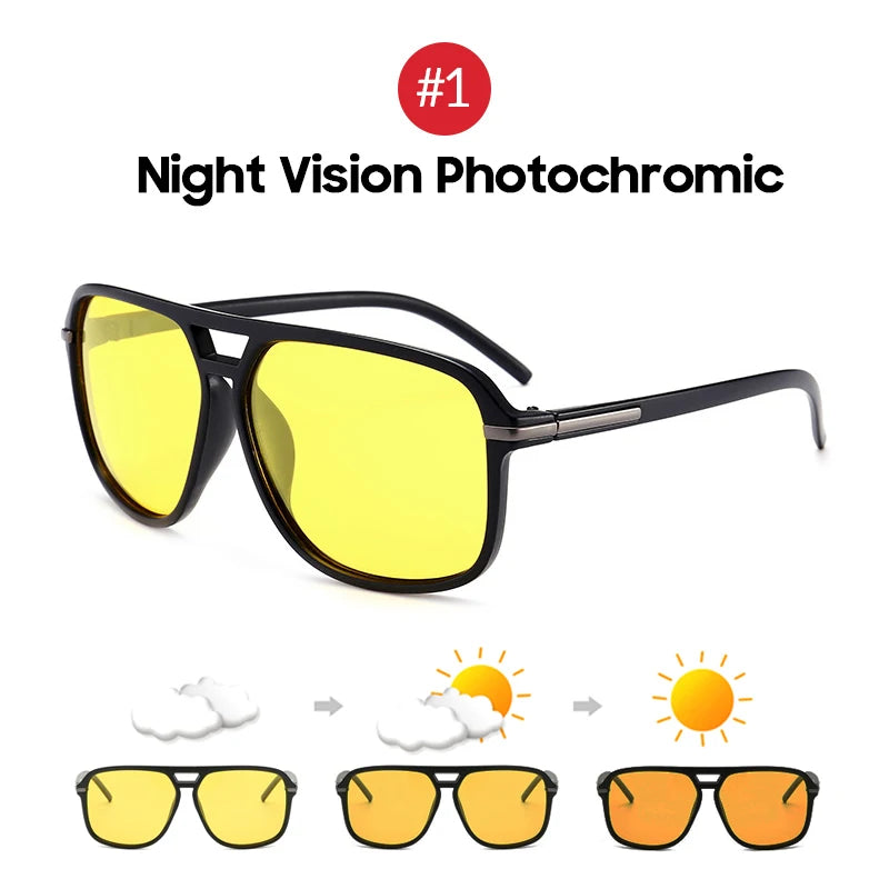 VIVIBEE Men Photochromic Night Vision Sunglasses Color Change Transition 2025 Yellow Big Sun Glasses Oversized Polarized Goggles - Uknowucme