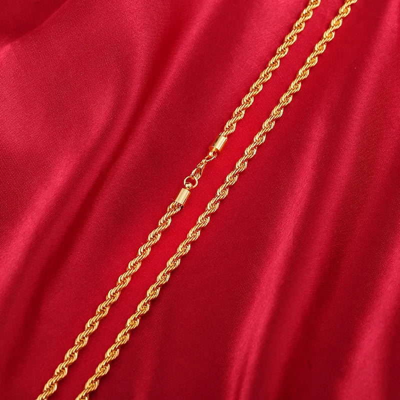 2024 Hot Sale Retail Wholesale Long Gold-Color Man Necklace 4mm 16,18,20,22,24,26,28,30 Inch Twist Rope Chain Jewelry Accesory - Uknowucme