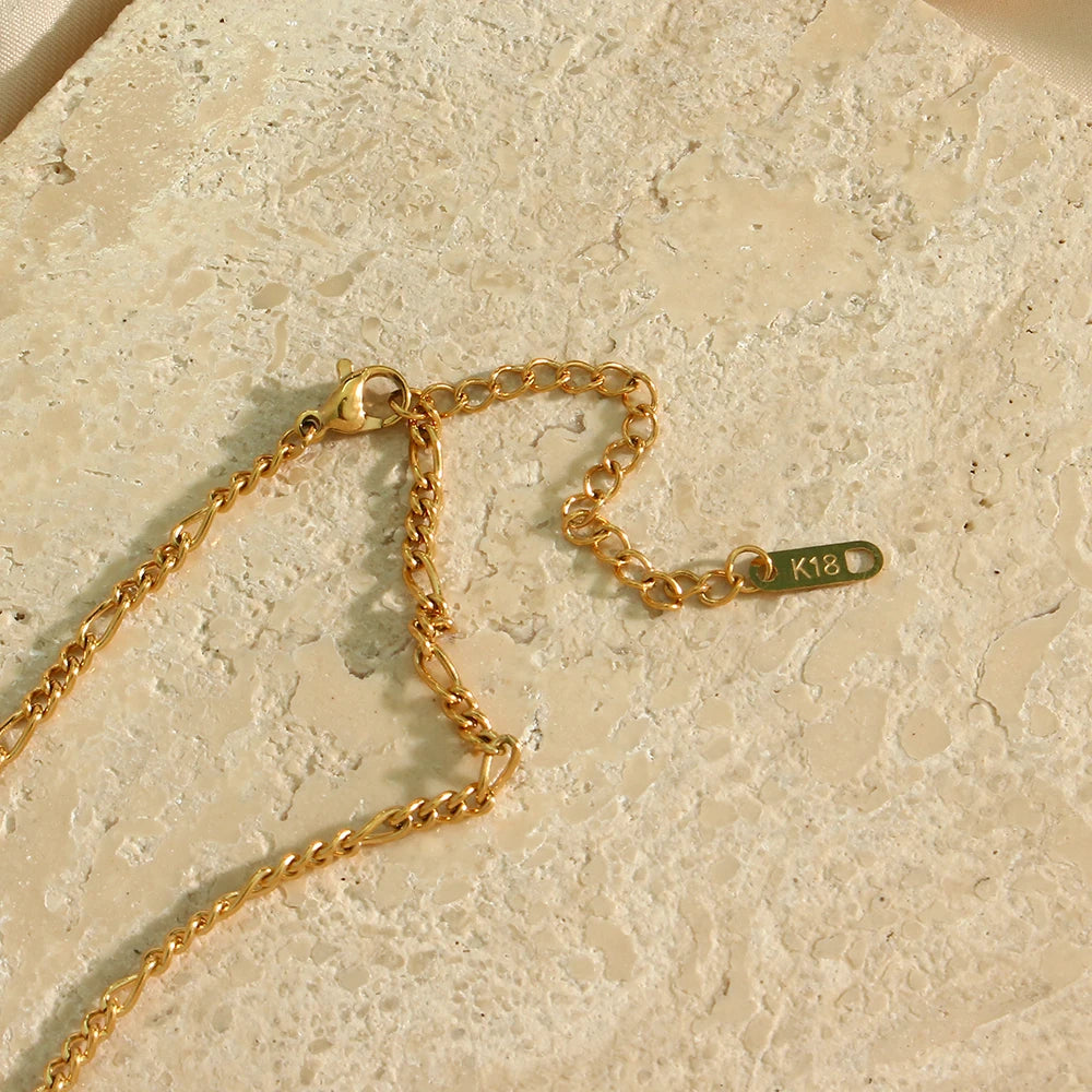Tarnish Free Elegant Ladies Stainless Steel Gold Plated Figaro Chain Oval Natural Amazonite Stone Pendant Necklace For Women - Uknowucme