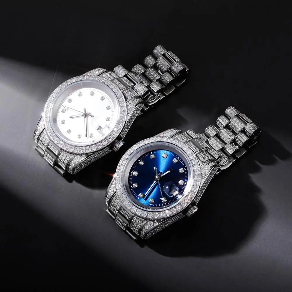 GUCY Fashion Bling Watches Quartz HIP HOP Watches With Micro Pave Iced Out Cubic Zirconia Stainless Steel Watches Clock For Gift