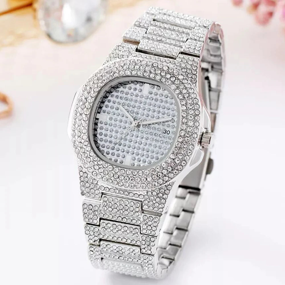 Drop shipping Diamond Iced Out Watch Men HIP HOP Quartz Gold Mens Watches Top Brand Luxury Steel Male Clock Relogio Masculino