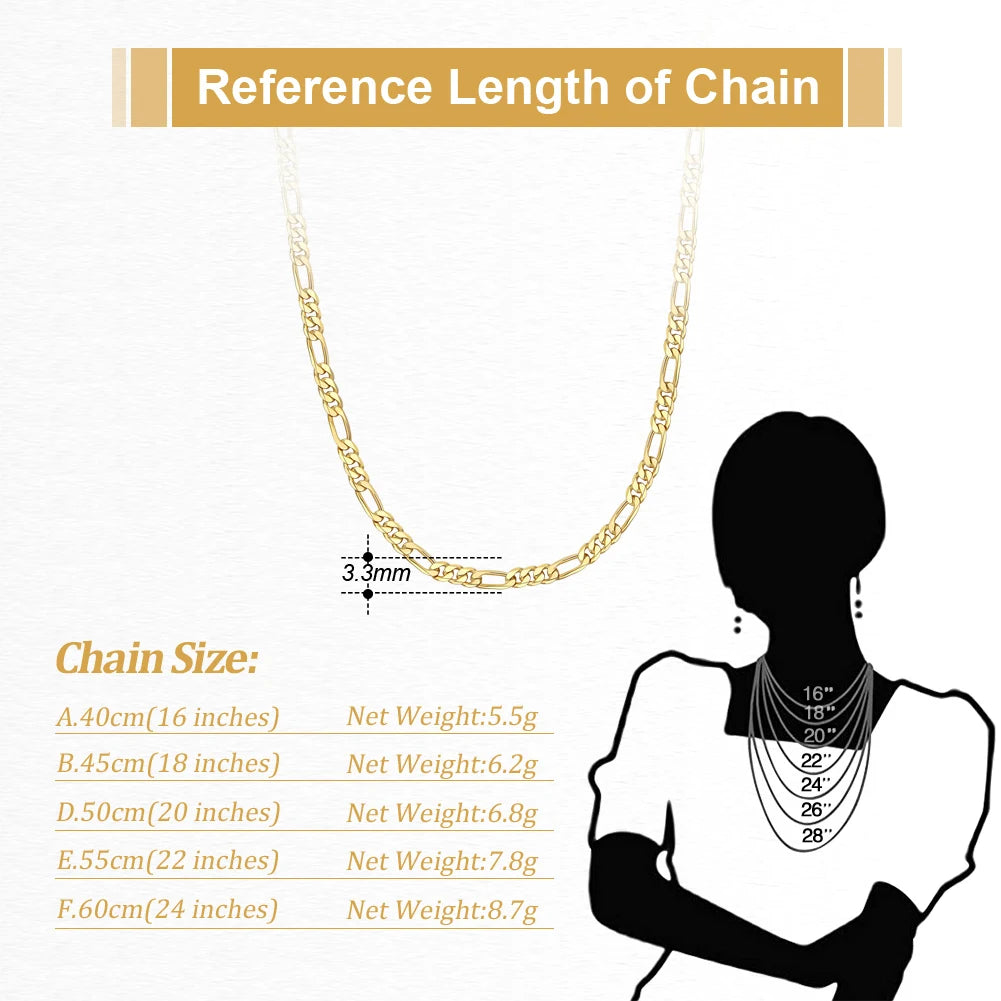 Rinntin 925 Sterling Silver 3.3mm Diamond-Cut Figaro Chain Necklace For Men Women Fashion Silver Necklace Luxury Jewelry SC34 - Uknowucme