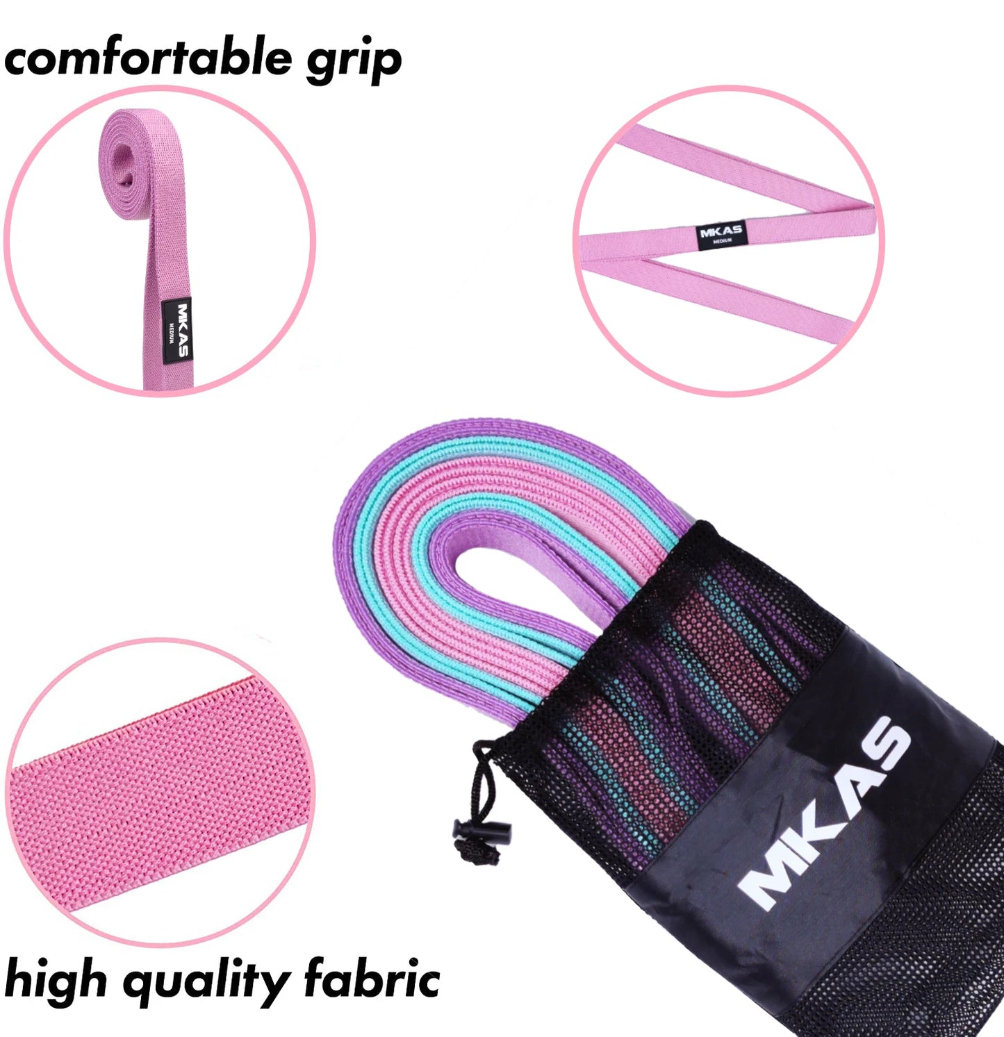 MKAS Fitness Long Resistance Bands Workout Fabric Set Exercise Elastic Booty Bands For Pull Up Woman Assist 3-Piece Leg - Uknowucme