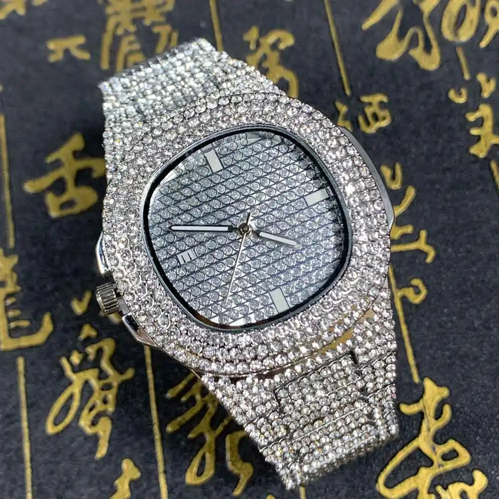 Drop shipping Diamond Iced Out Watch Men HIP HOP Quartz Gold Mens Watches Top Brand Luxury Steel Male Clock Relogio Masculino