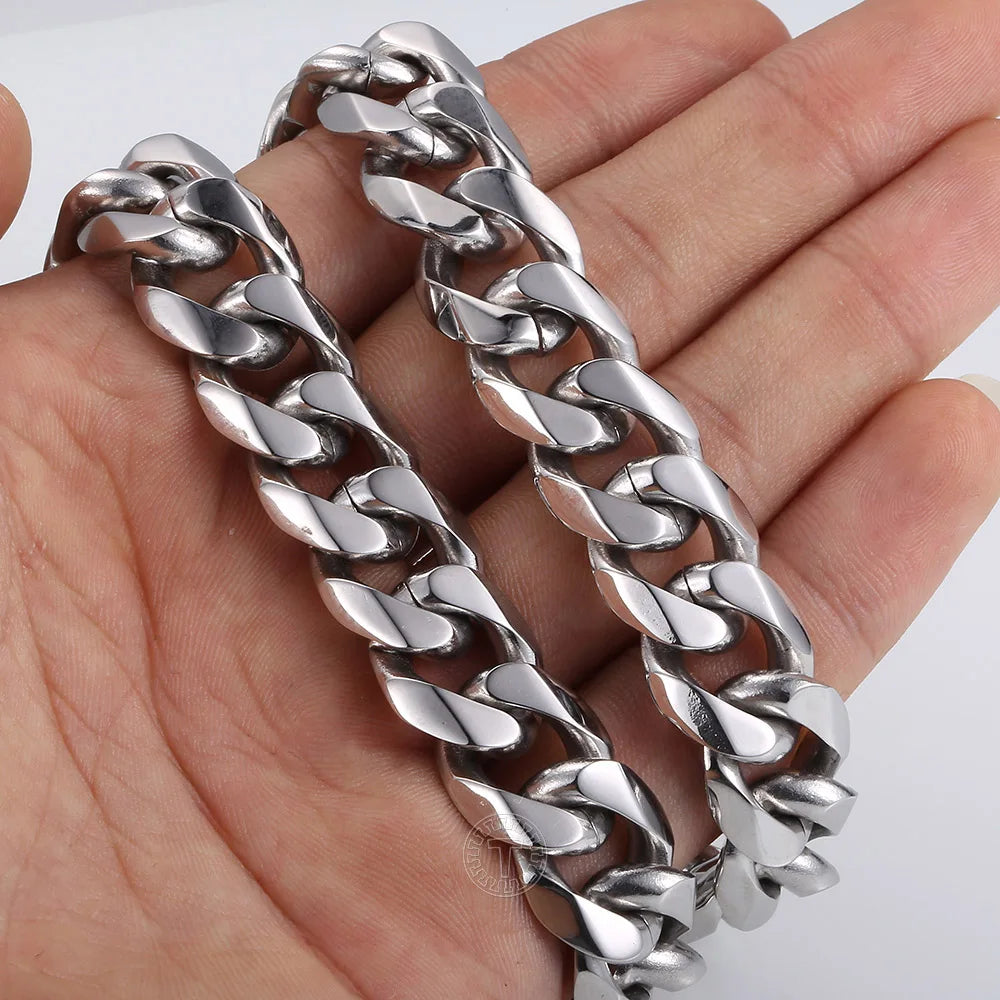 14.5mm Wide Heavy Polished  316L Stainless Steel Mens Necklace Cut Curb Cuban Link Chain Male Jewelry Dropshipping DHN48