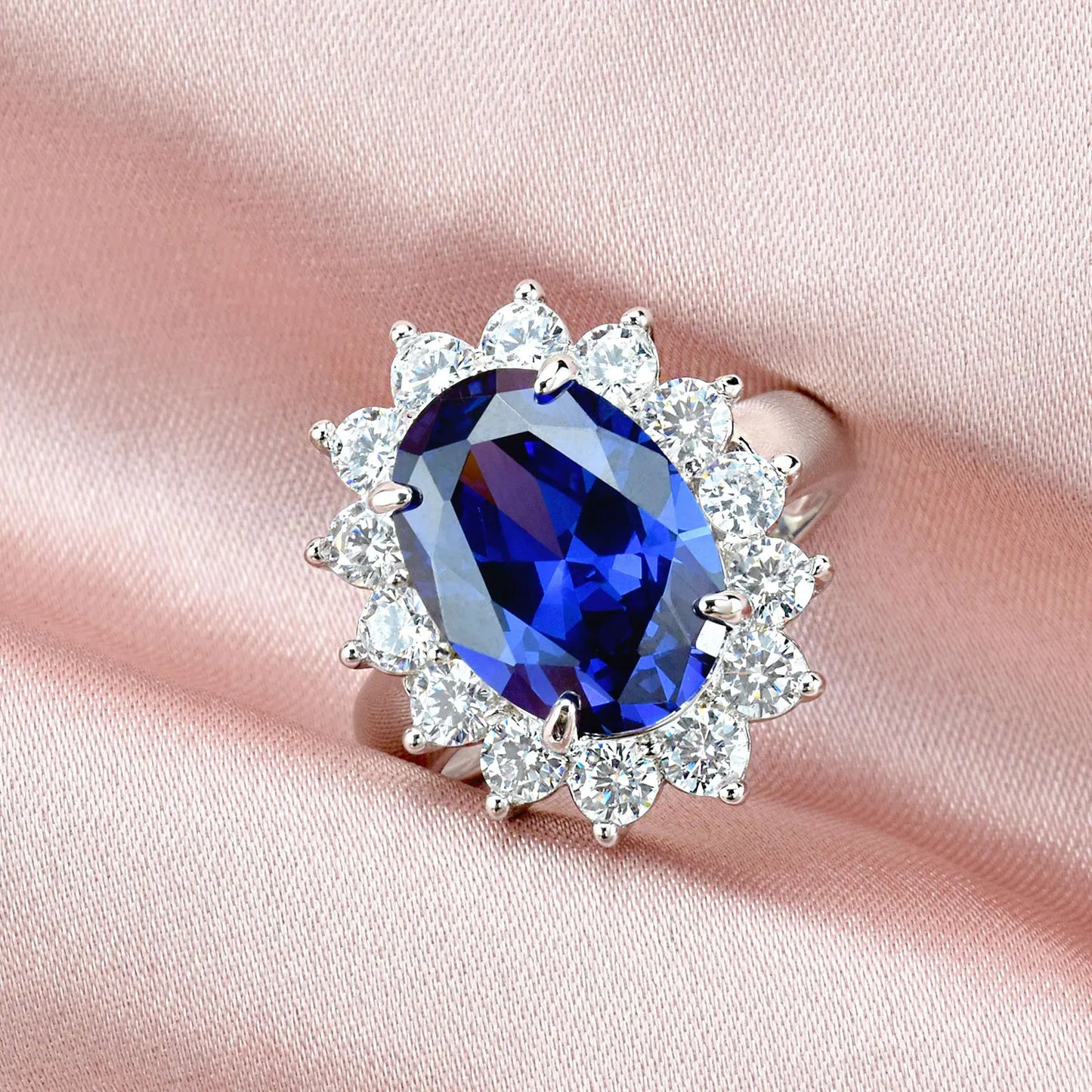 Newshe Vintage Solid 925 Sterling Silver Oval Blue Tanzanite Engagement Rings for Women Cocktail Party Wedding Luxury Jewelry