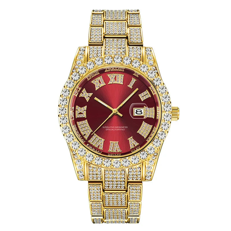 Hip Hop Full Iced Out Mens Watches Luxury Date Quartz Wrist Watches With Micropaved Cubic Zircon Watch For Women Men Jewelry