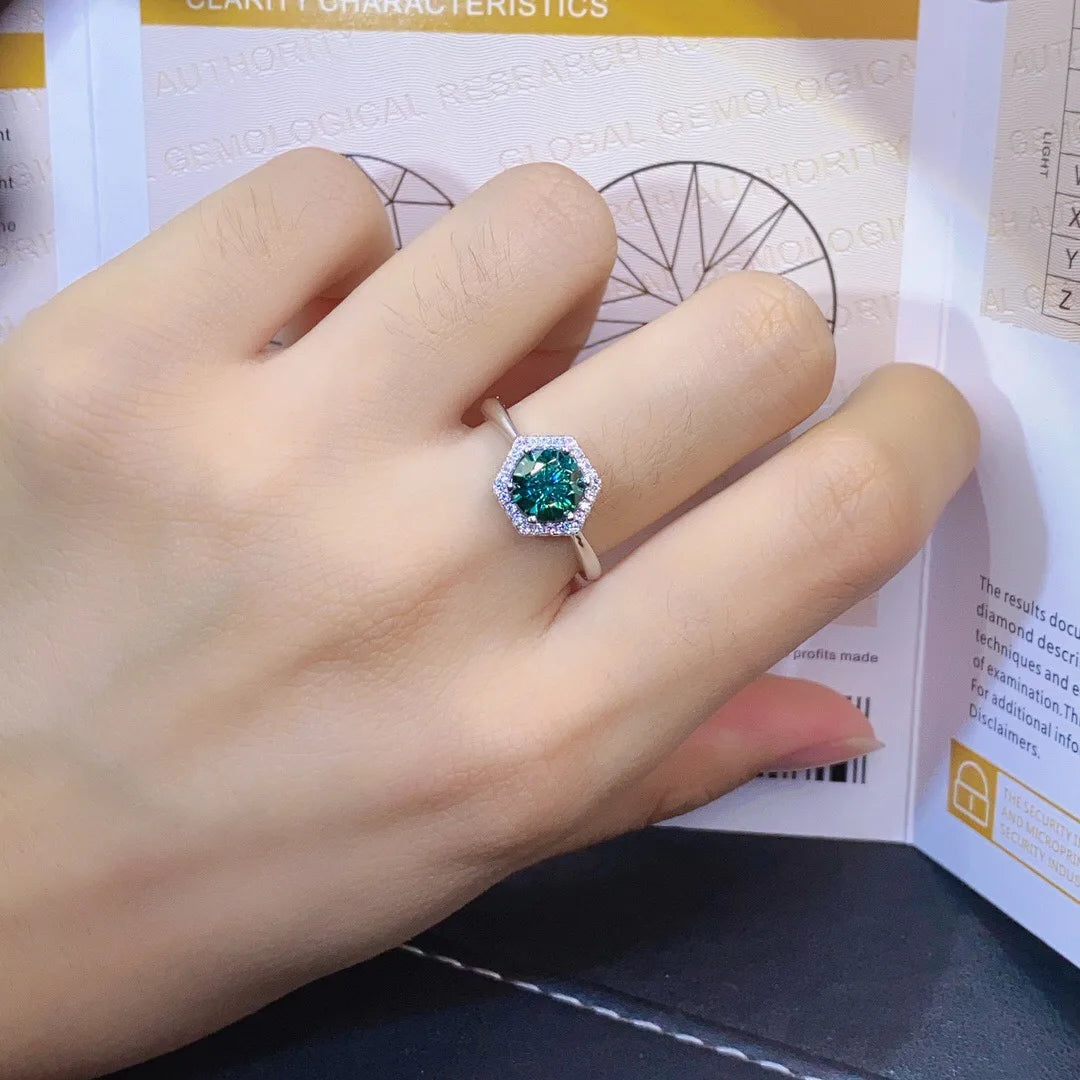 Trendy 1 Carat Green Color Round Moissanite Ring 925 Silver Plated White Gold Gra VVS Moissanite Adjustable Rings for Women - Uknowucme
