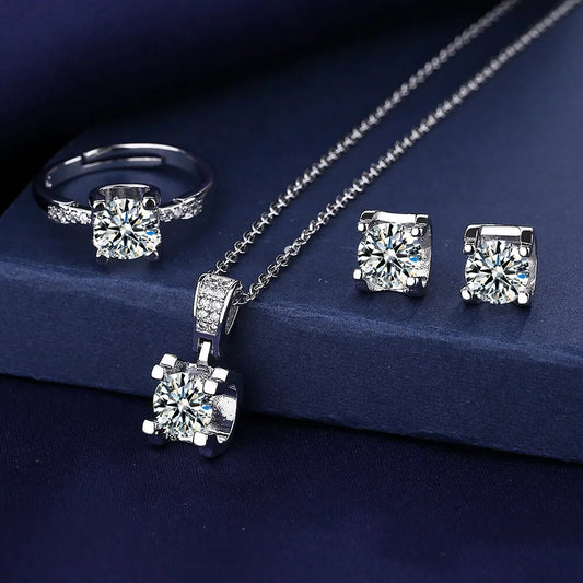 Ox Head Moissanite Diamond Jewelry set 925 Sterling Silver Party Wedding Rings Earrings Necklace For Women Bridal Sets Gift - Uknowucme