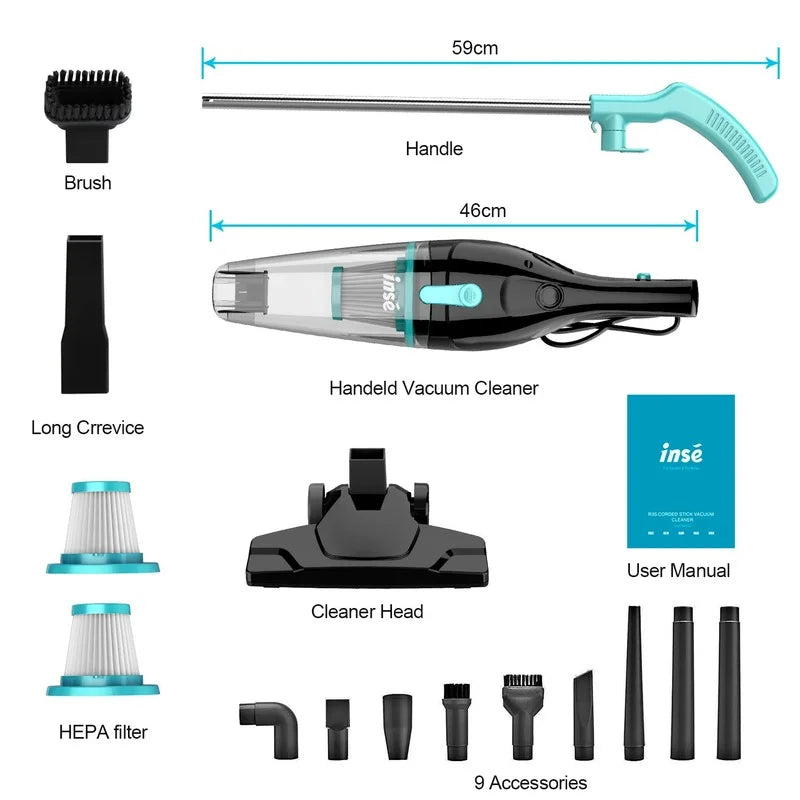 INSE R3S Corded Stick Vacuum Cleaner with Cable 2 in 1 Bagless Lightweight Stick Vacuum for Pet Hair Hard Floor Home