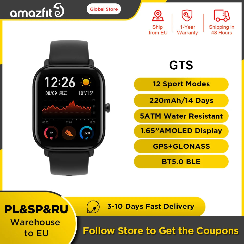 [Refurbished] Original Amazfit GTS Smart Watch 5ATM Waterproof 14 Days Battery Fashion GPS Smartwatch for Men For  Android - Uknowucme