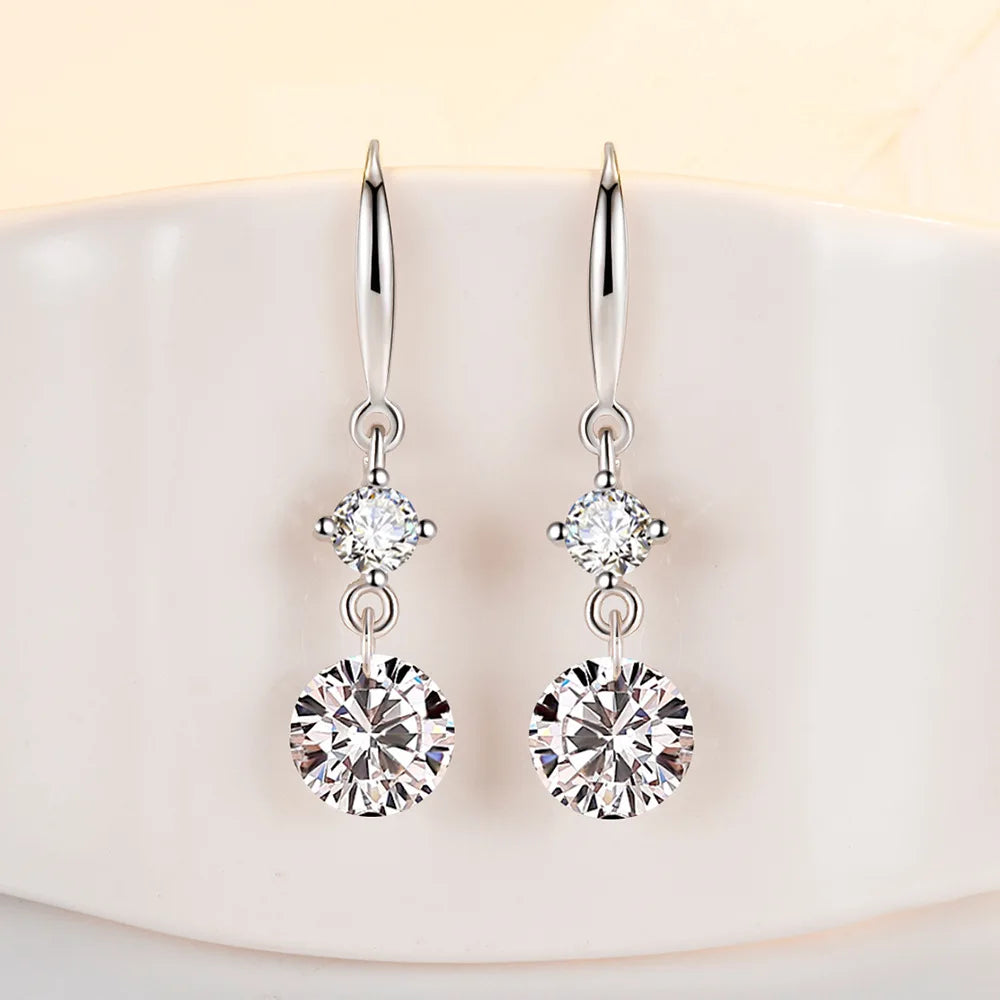 NEW S925 Sterling Silver Color Simple Round Bling CZ Zircon Stone Stud Earrings Fashion Jewelry Korean Earrings for Women Girl - Uknowucme