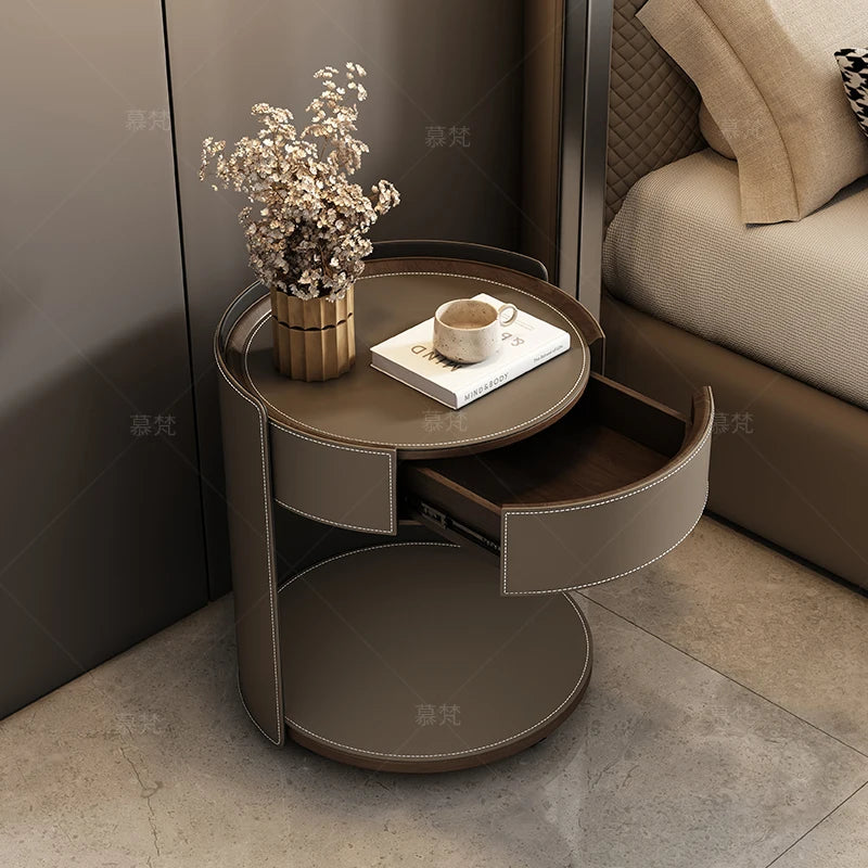 Modern Saddle Leather Nightstand Aesthetic Italian Luxury Trendy Bedside Table Drawers Nordic Mesitas De Noche Bedroom Furniture