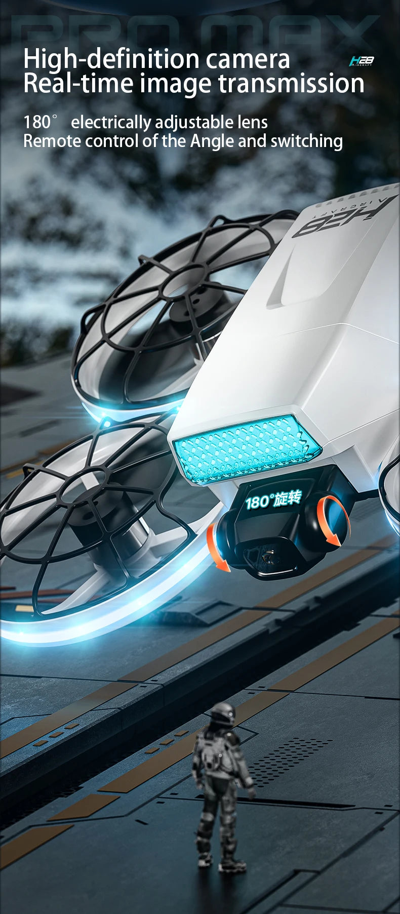 Drone H28 : gyroscope 6 axes pour un vol 360° stable, technologie 2,4 GHz, Automatic facial recognition photo-taking