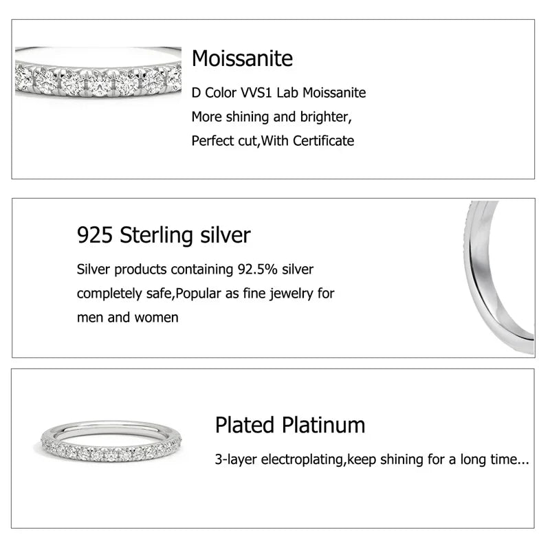 Moissanite Ring 925 Sterling Silver with White Gold Plated Full Diamond Eternity Band Engagement Wedding Rings for Women - Uknowucme