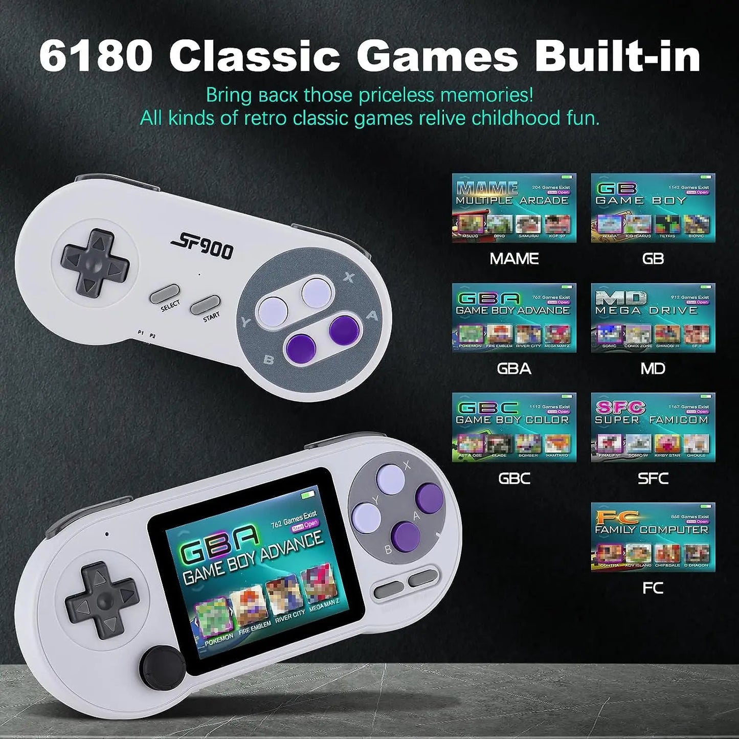 Mini Pocket Handheld Game Player SF2000 Video Game Portatil 6000+ Games 3.0 Inch Consolas De Videojuegos for SNES/GBA/MAME