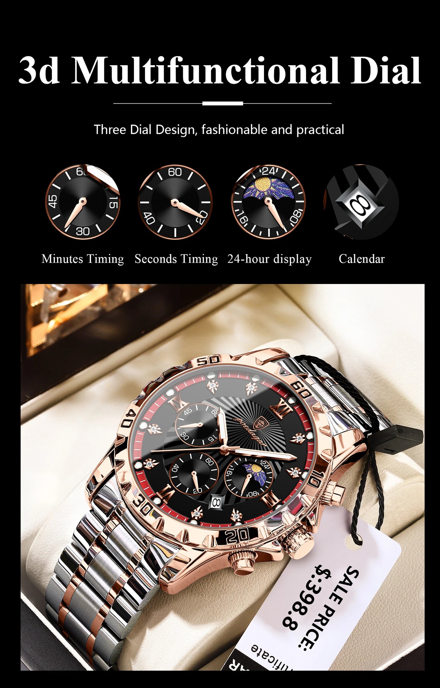 POEDAGAR Top Fashion Watches For Men Chronograph Date Stainless Steel Man Watch Waterproof Luminous Luxury Quartz Men Wristwatch - Uknowucme