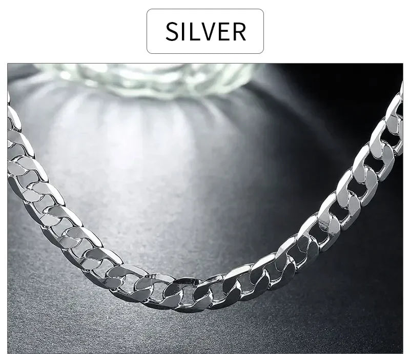 Wholesale Men's 925 Sterling Silver Necklace 2/4/6/8/10/12MM 40-75cm Chain Lobster Clasp Man Boy Women Engagement Jewelry - Uknowucme