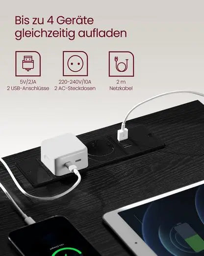VASAGLE bedside table (1-St), 3 drawers, bevelled edge, 2 AC sockets, 2 USB ports - Uknowucme