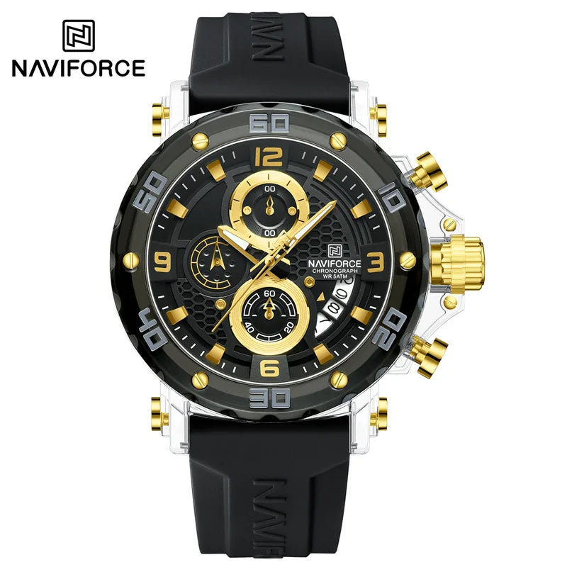 NAVIFORCE Men's Quartz Watch Fashion Trend 5ATM Waterproof Male Watches Chronograph Luminous Hands Silicone Strap Lightweight - Uknowucme