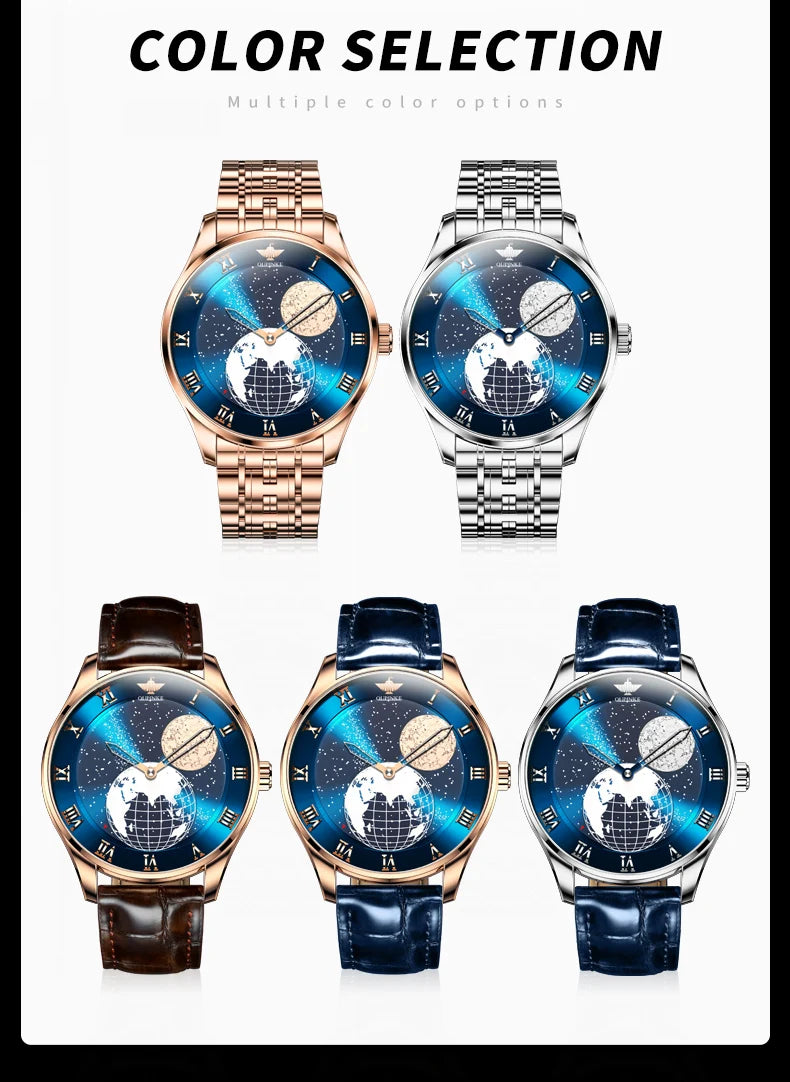 OUPINKE 3230 Men's Watches Flywheel Automatic Mechanical Original Wristwatch for Man Waterproof Luminous Perpetual Moon Phase - Uknowucme