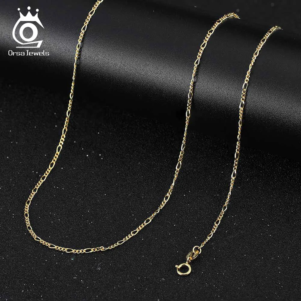 ORSA JEWELS 14K Gold 925 Sterling Silver Diamond-Cut Figaro Link Chain Necklace for Women Classic Necklace Party Jewelry SC27 - Uknowucme
