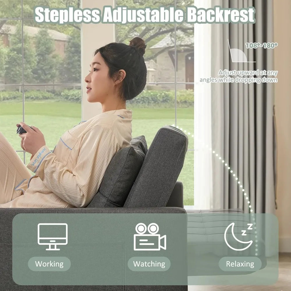 52" Sleeper Sofa with Pull-Out Bed, 3-in-1 Convertible Sofa Bed, Loveseat with Stepless Adjustable Backrest and Side Pocket - Uknowucme