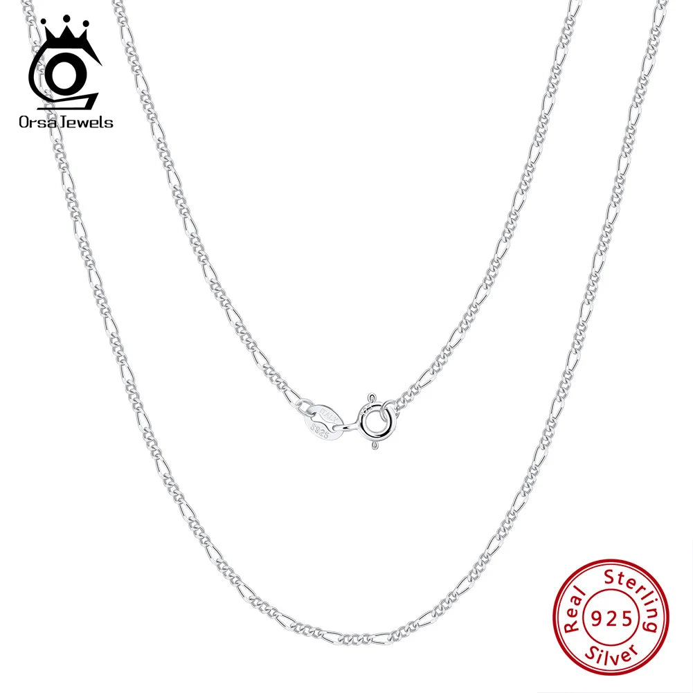 ORSA JEWELS 100% 925 Sterling Silver 1.7mm Diamond-Cut Figaro Link Chain Necklace Simple Dainty Neck Chain Jewelry SC27 - Uknowucme