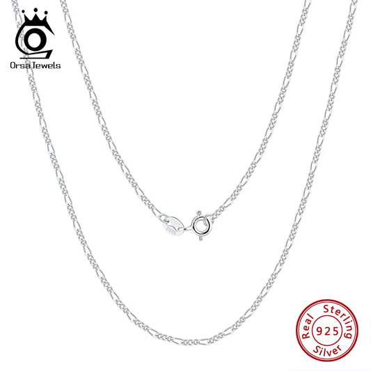 ORSA JEWELS 100% 925 Sterling Silver 1.7mm Diamond-Cut Figaro Link Chain Necklace Simple Dainty Neck Chain Jewelry SC27 - Uknowucme