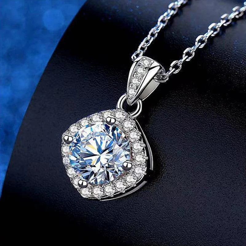 925 Sterling Silver Necklace Pendant 100% Real Moissanite For Women Fashion Clavicle Chain Necklaces Wedding Party Jewelry Gift - Uknowucme