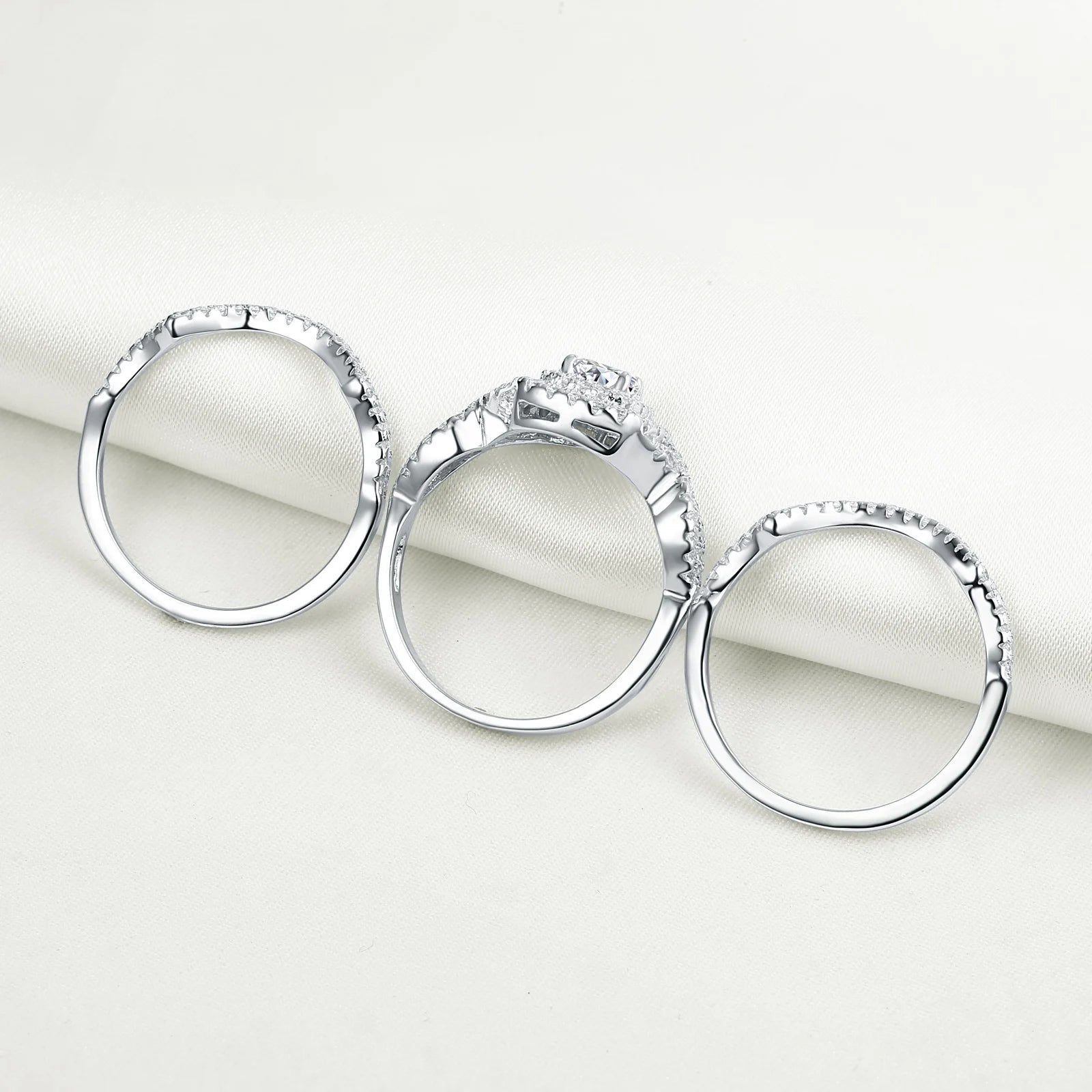 Newshe Original 925 Sterling Silver Jewelry 3 Pcs Wedding Rings Set for Women Halo Brilliant Zircon Luxury Engagement Bridal Rin - Uknowucme