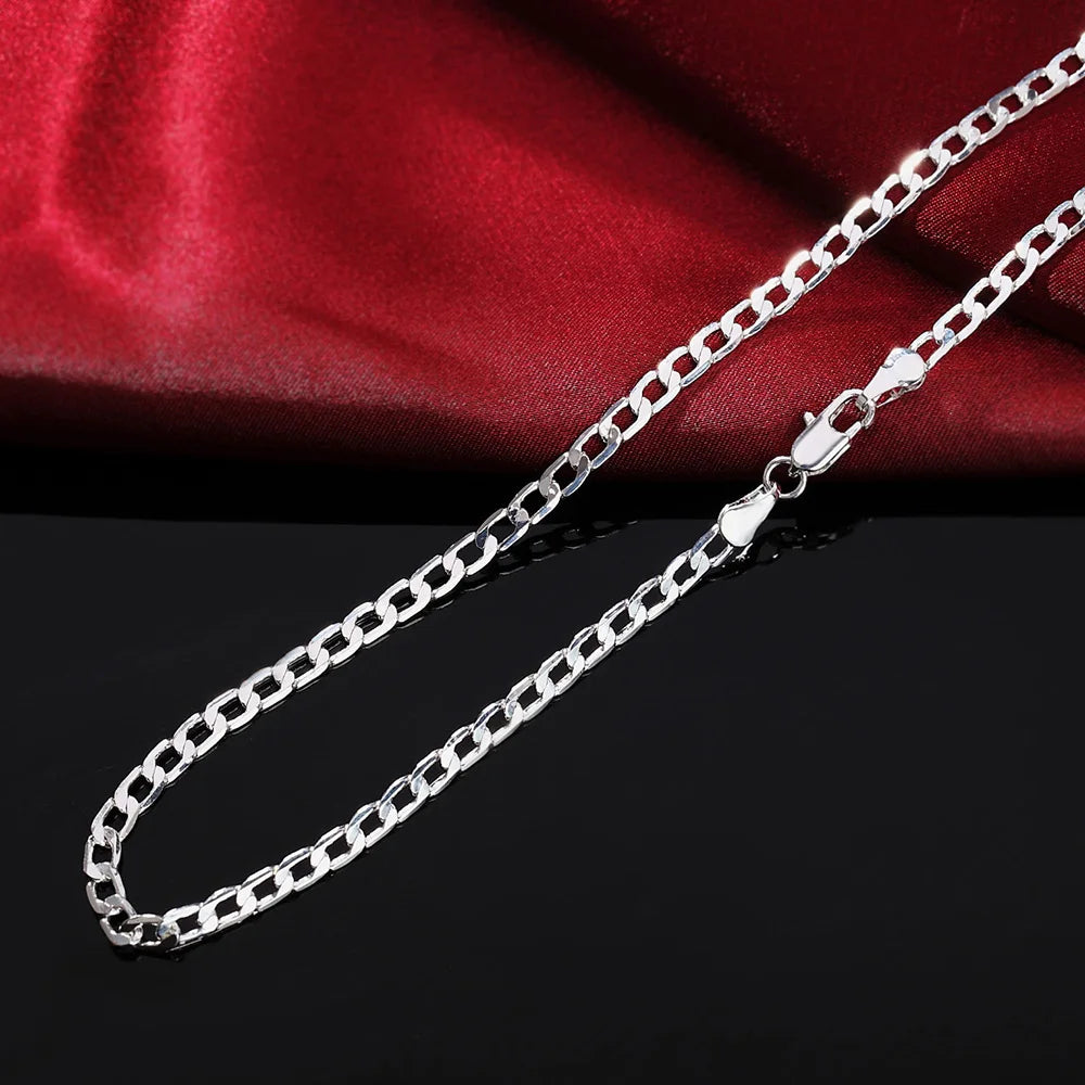 Men's 925 Sterling Silver Italian Cuban Curb Chain Necklaces For Men Women Solid Silver Figaro Chain Layering Necklace