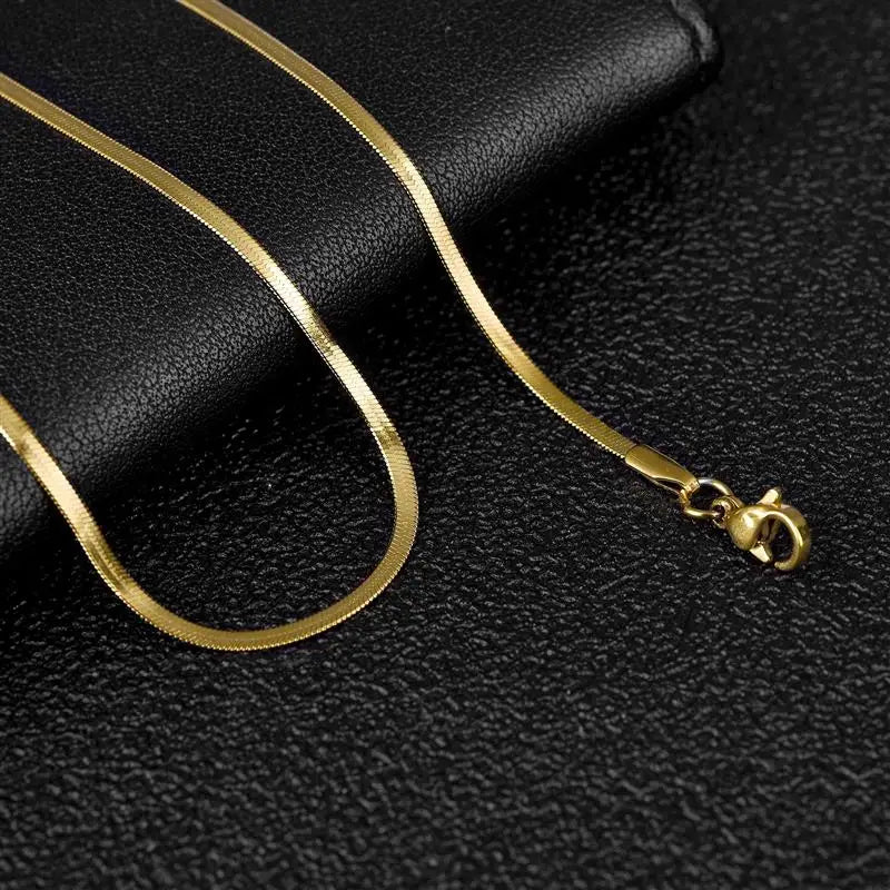 2-5mm Width Stainless Steel Flat Chain Necklace Hot Fashion Herringbone Gold Color Snake Chain for Men Women Gift Jewelry - Uknowucme