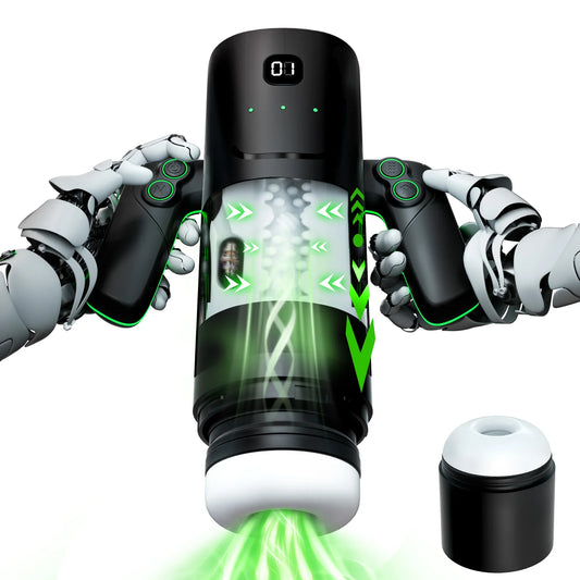 KUSHOR Automatic Thrusting Sucking Male Masturbator with Handle Double Layer Masturbation Cup Pocket Pussy Adult Toy for Men