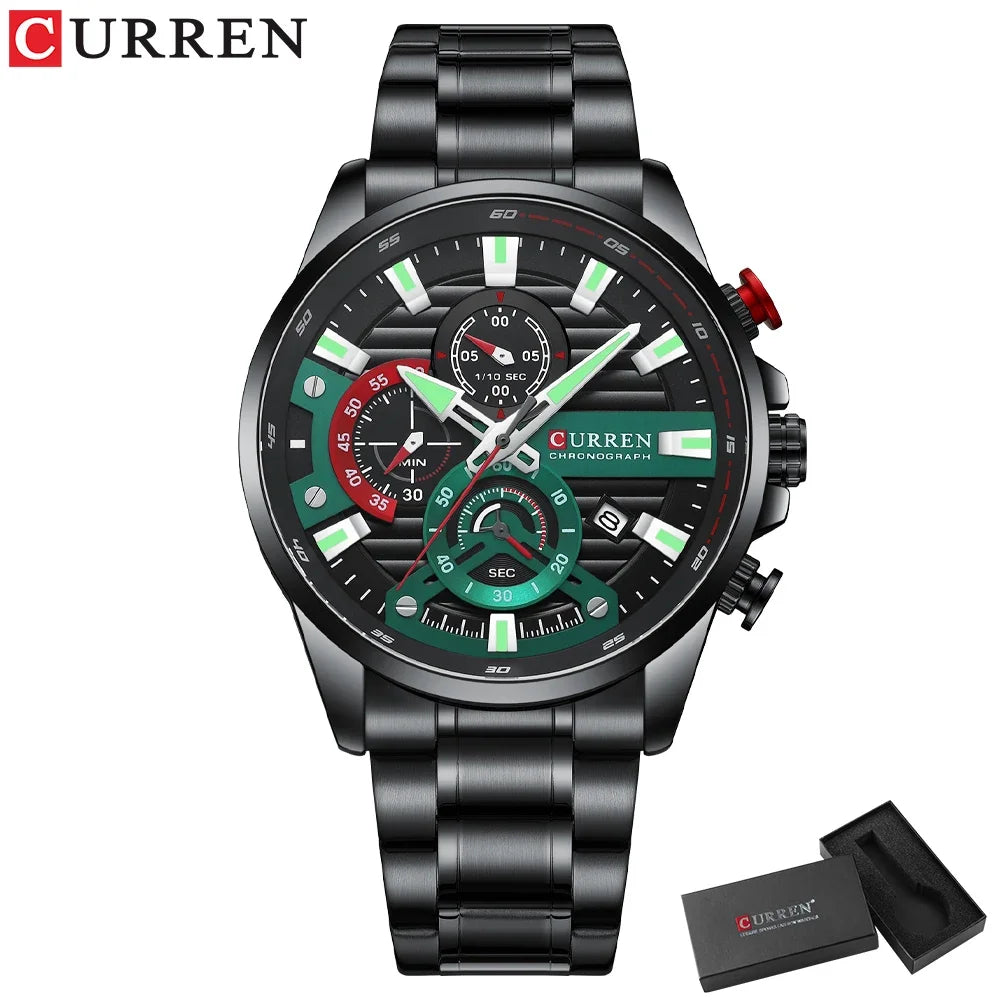 CURREN  Multifunctional Quartz Men's Watch Sport Stainless Steel Strap Luminous Watch with Automatic Date часы мужские наручные - Uknowucme