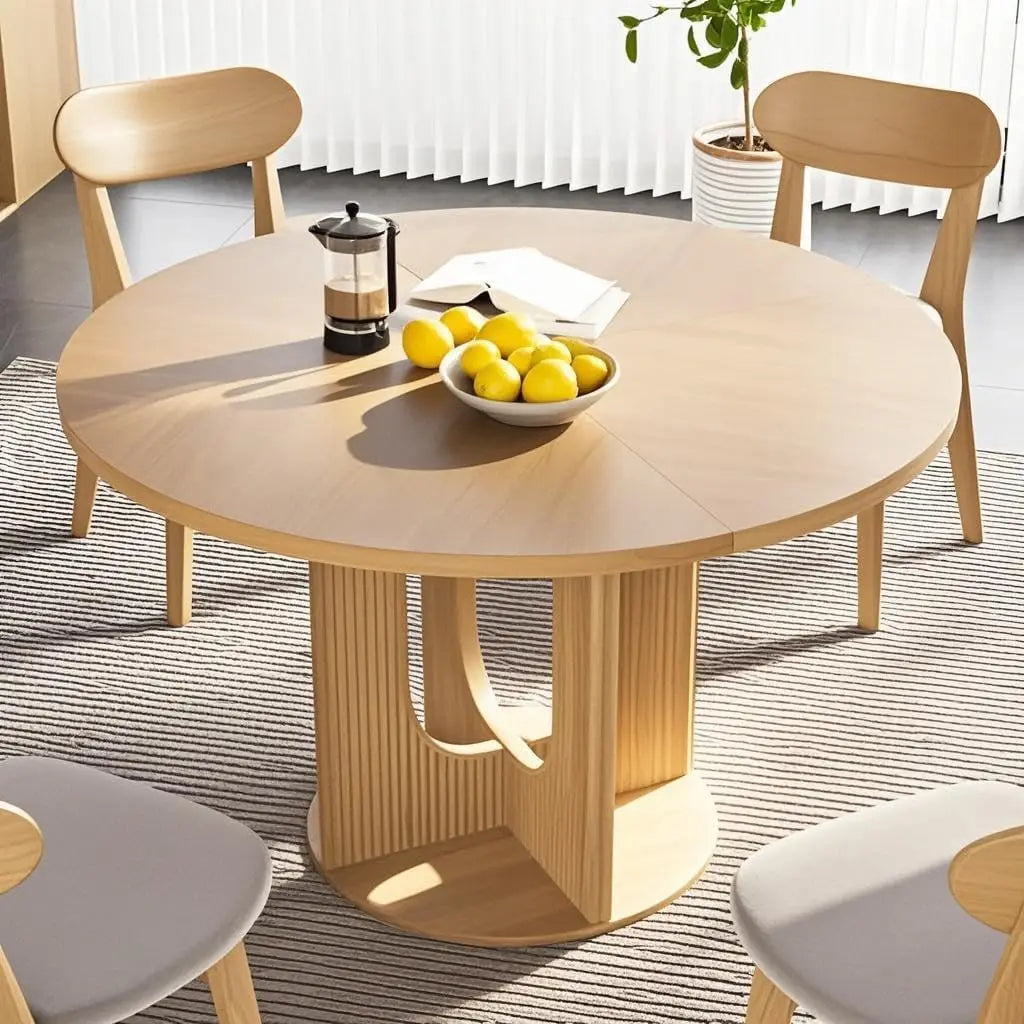 Farmhouse Round Fluted Dining Table for 4, 47 Inch Circle Kitchen Table with Wooden Pedestal Base, Dinner Tables for Home Living
