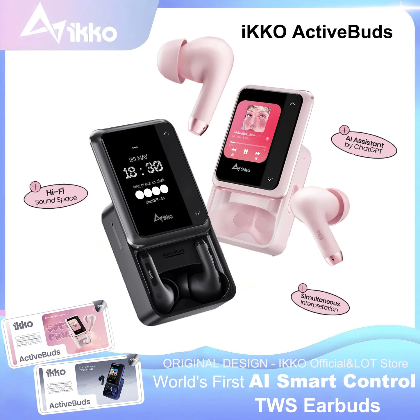 iKKO ActiveBuds Bluetooth Earphones Wireless Headphones World's First TWS Earbuds with Smart System&Touchscreen In-Ear Headsets