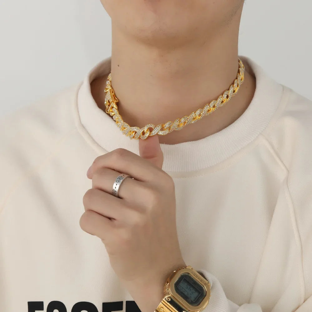 2tone Rose Gold Silver Color 13mm Miami Cuban Chain Choker Necklace Iced Out Bling Cz Zircon Charm Hip Hop Jewelry For Men Women - Uknowucme