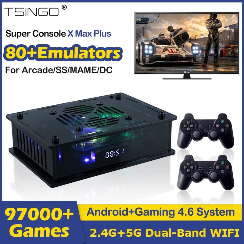 TSINGO Super Console X Max Plus 4K HD WiFi Retro TV Video Game Player 97000+ Games For PSP/DC/PS1/N64/SS Dual System S905X4 CPU