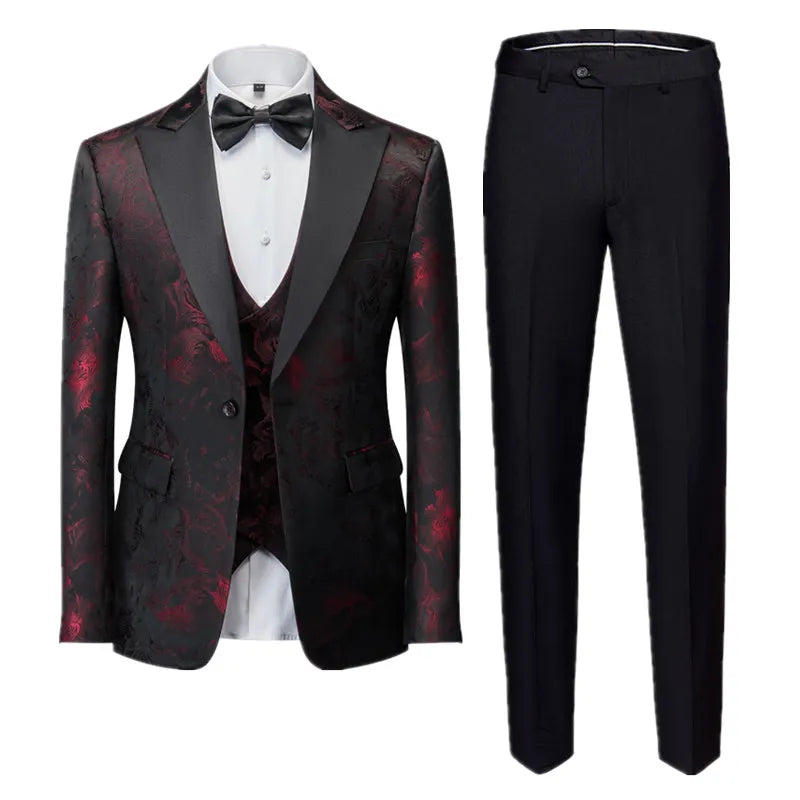 Men's Business Banquet Jacquard Suit 3piece Gentlemen's Court Clothing Men Wedding Party Groom Dress Male Blazers + Pants + Vest - Uknowucme