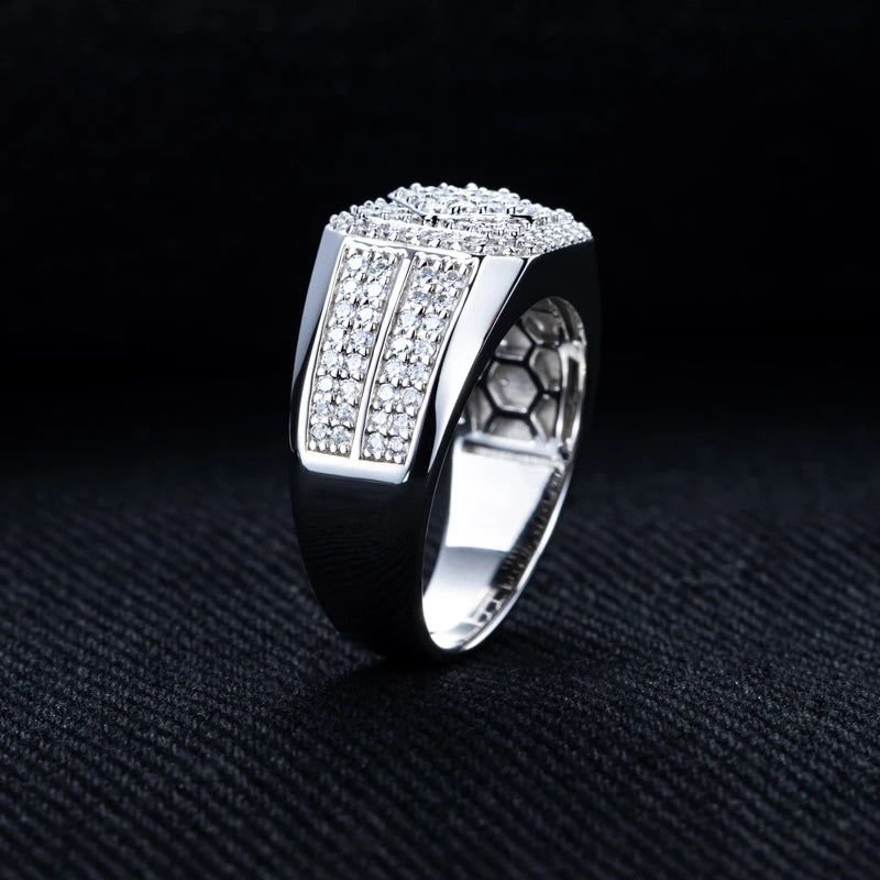 MossanRappr 1.06cttw D Color Moissanite Diamond Men Ring 925 Sterling Silver Gold Plated Luxury Engagement Rings Hip Hop Jewelry - Uknowucme