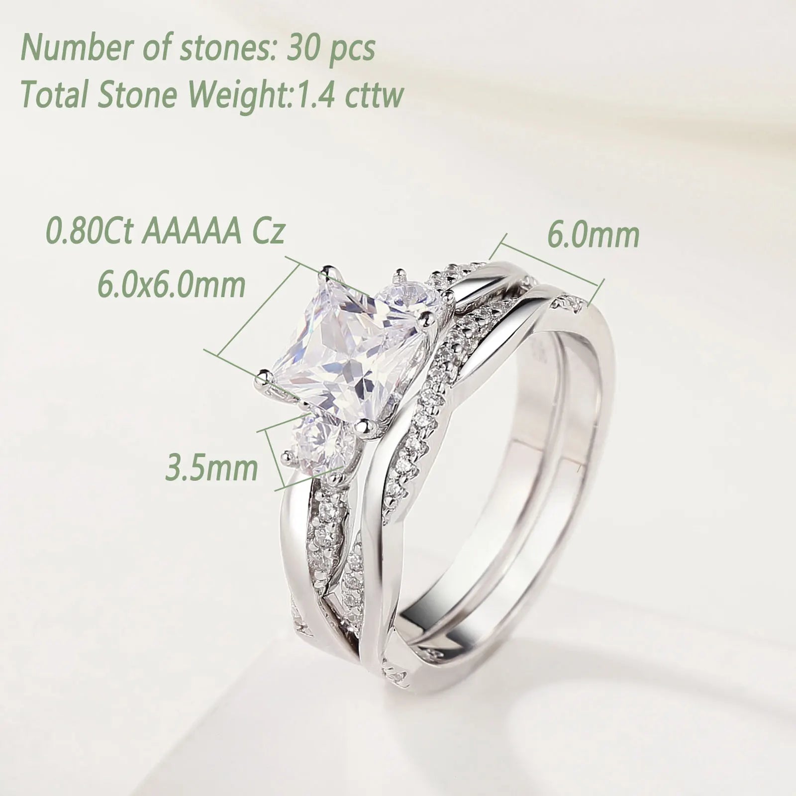 Newshe 925 Sterling Silver Eternity Engagement Rings Twist Cross Wedding Band Bridal Sets Princess Cut AAAAA CZ Jewelry - Uknowucme
