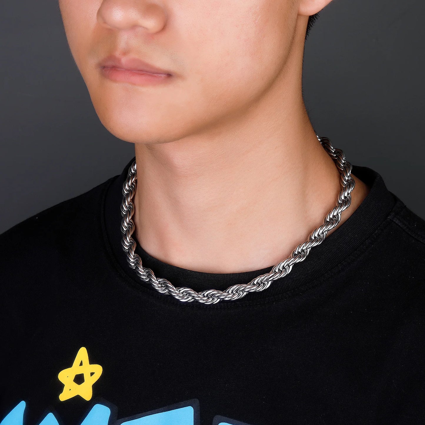 GUCY 10mm Rope Chain Necklace Lowkey fashion Stainless Steel Men Women Jewelry Gifts - Uknowucme