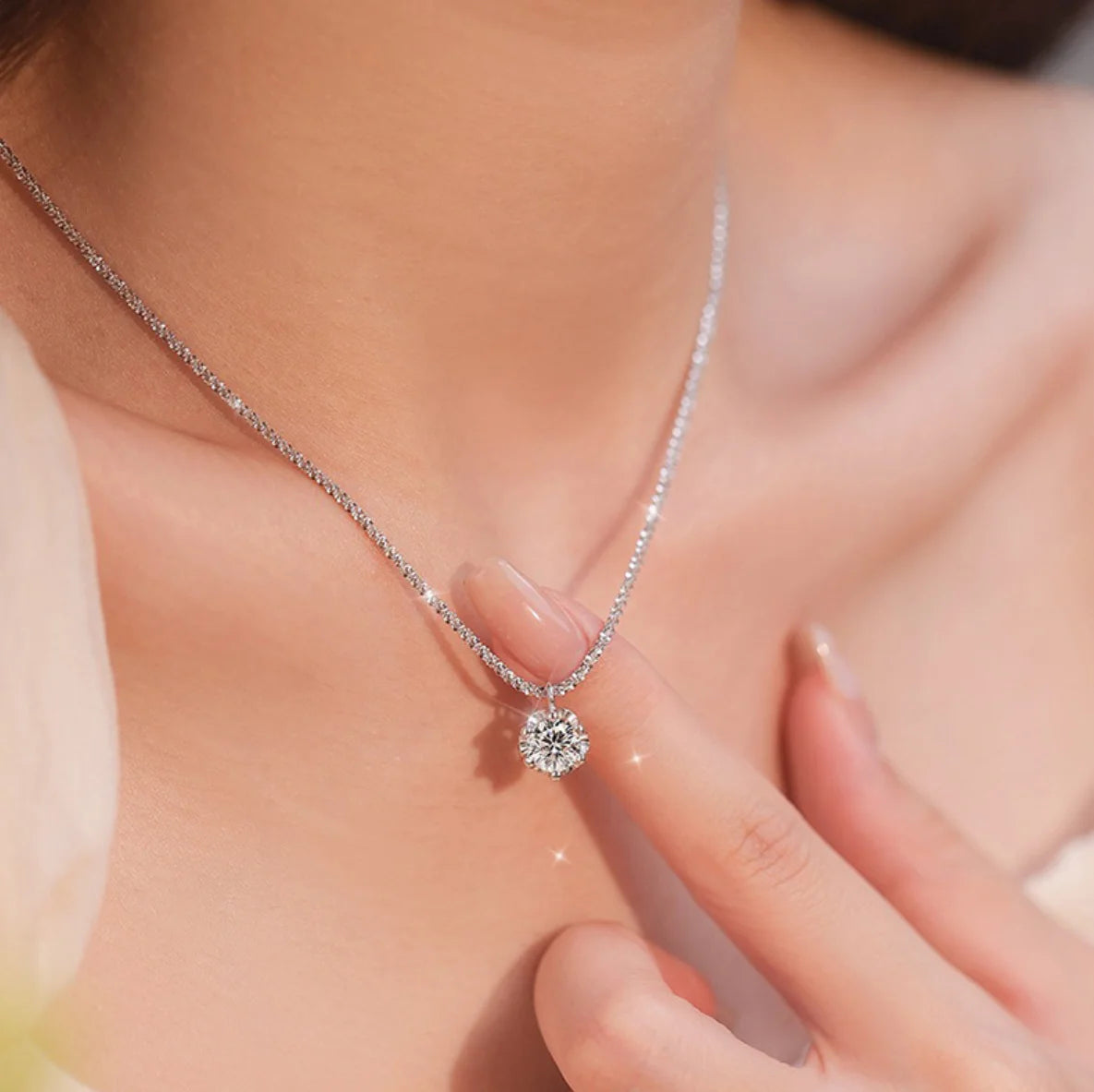 Moissanite Necklaces for Women 925 Sterling Silver Sparkling Cauliflower Chain with 2CT Diamond Pendant Dainty Jewelry Gift - Uknowucme