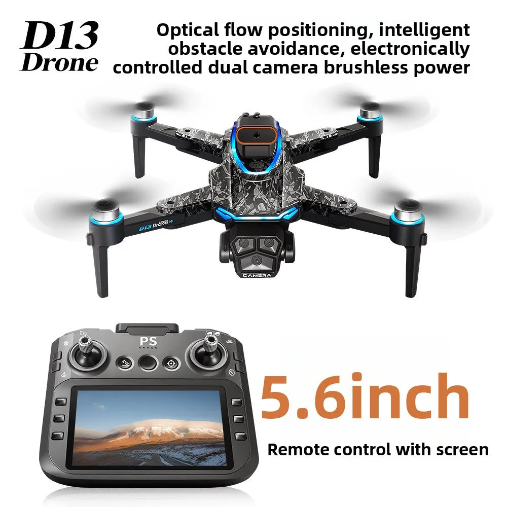 Aircraft Foreign Trade New D13 Drone with 5.6-inch Screen Control Brushless Quadcopter Obstacle Avoidance Remote-controlled - Uknowucme